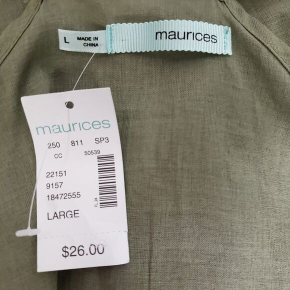 Maurices Womens Blouse Size Large Green Embroidered Racerback Tank Top Sheer - Picture 6 of 8